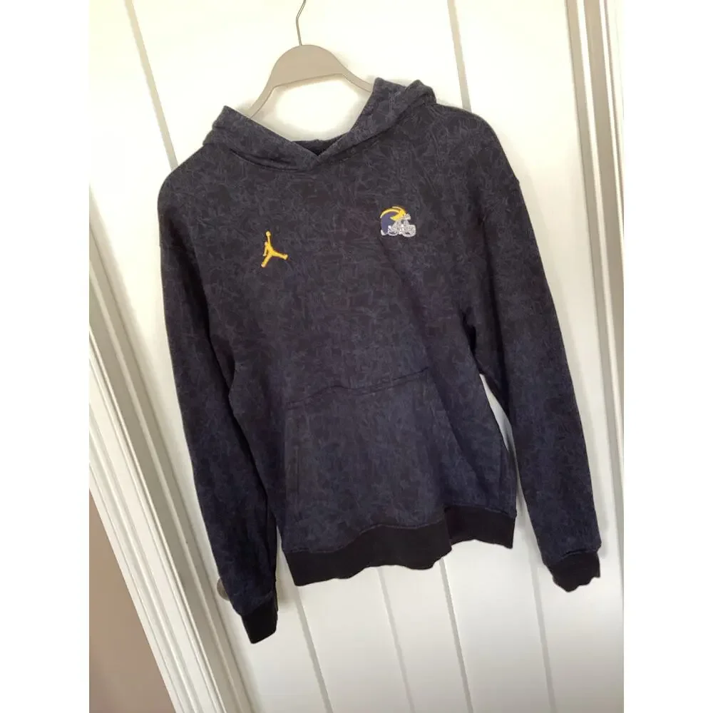 Jordan Men's Michigan Wolverines Pullover Hoodie Sweater Basketball‎ Blue Small